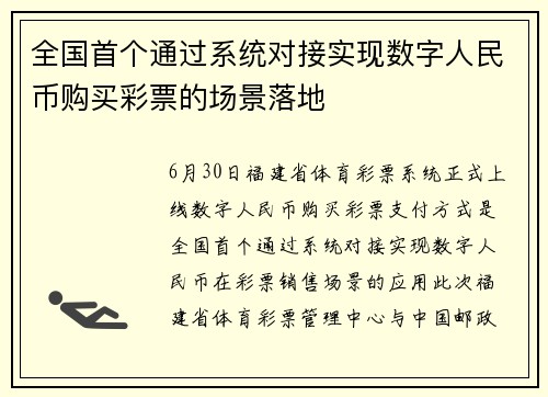 全国首个通过系统对接实现数字人民币购买彩票的场景落地